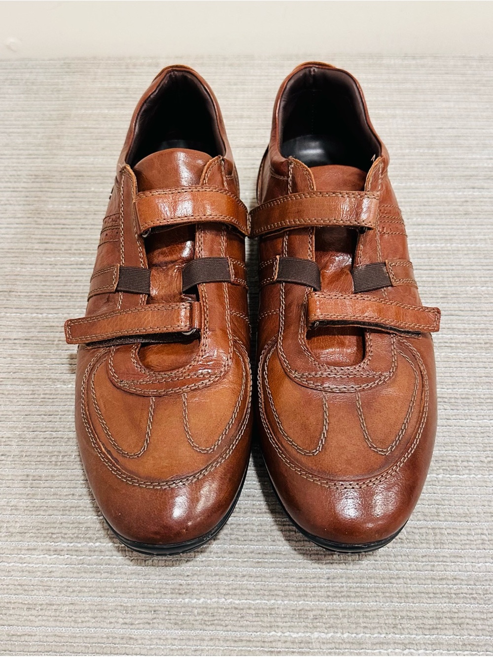 Bacco Bucci Men's Brown Leather Hook-and-Loop Strap Sneaker Walking Shoes Sz 14